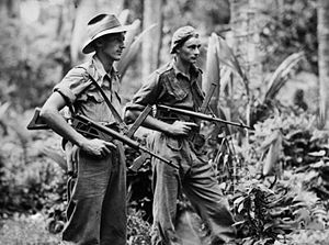 Photograph of soldiers armed with Owen submachine guns