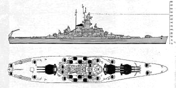 Schematic diagram of South Dakota class battleship