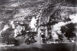 Photograph of Surabaya under air attack in May 1944