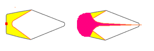 Diagram of shaped charge before and after detonation
