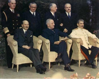 Photograph of Atlee, Truman, and Stalin at Potsdam