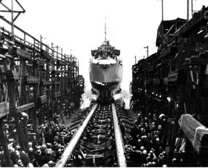 Photograph of ship being launched at Tacoma