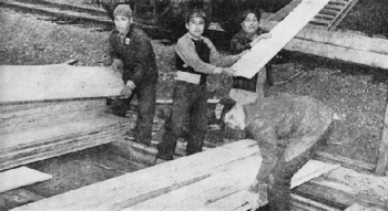 Photograph of native Americans loading timber for the Navy