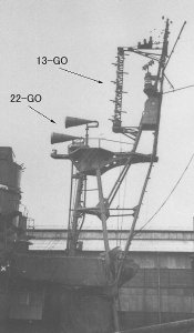 Photograph of Type 13 and Type 22 radars on destroyer