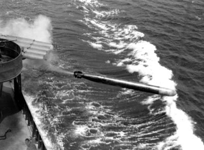 Photograph of Mark 15 torpedo being launched from
        destroyer