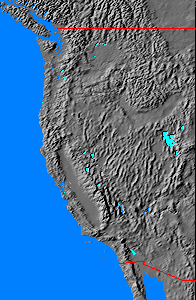 Digital relief map of western United
        States