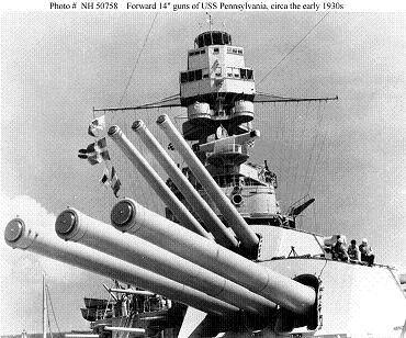 Photograph of 14"/45 guns on USS Pennsylvania