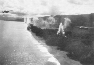 Photograph of air raid on Wewak