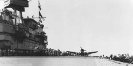 Flight deck and inboard island of Yorktown-class
                aircraft carrier